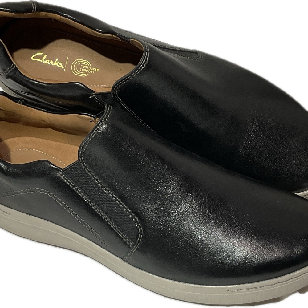 Clarks Women’s Black Leather Slip-On Shoes
